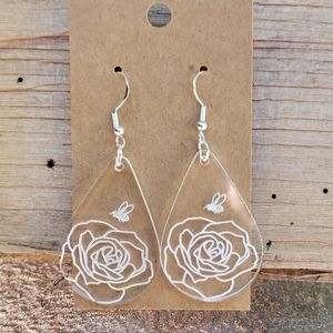 Clear Acrylic Rose Teardrop Earrings